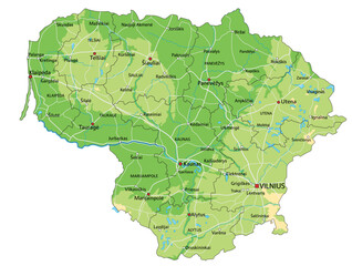Highly detailed Lithuania physical map with labeling. - 583772962