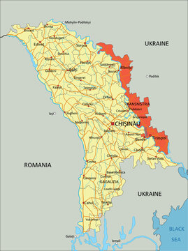 Moldova vector map with Transnistria highlighted.