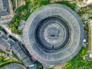 Fujian earthen buildings in top down view