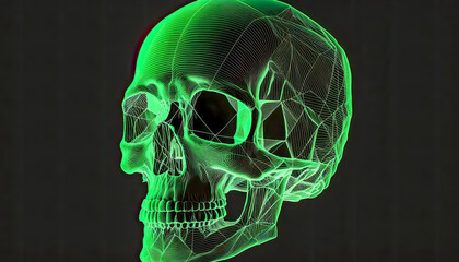 Simple line drawing of a skull, green color - Generative AI