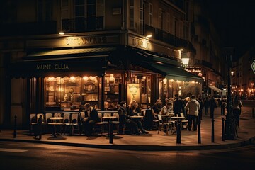 A restaurant in the evening
