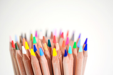 Color pencils on white background soft focus