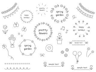 春のかわいい手描き飾りイラスト素材セット