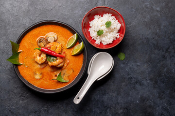 Thai Tom Yum Soup and bowl of rice
