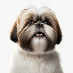 Front innocent face of young shih tzu dog isolated over white studio background. Generative AI