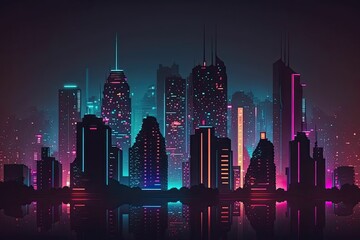 City skyline at night. Generative AI.