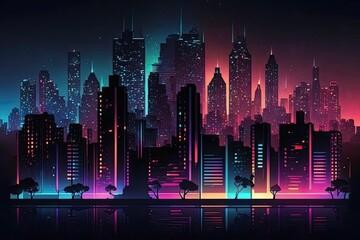 A futuristic cityscape illustration. Generative AI.
