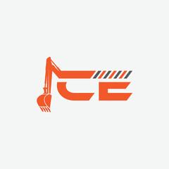 CE Excavator heavy equipment logo design concept