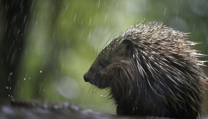 porcupine resting in the forest, spikes, cute, and prickly