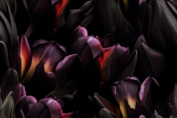 Spring Dark Black Red Tulip Tulips Flower Flowers Seamless Repeating Repeatable Texture Pattern Tiled Tessellation Background Image
