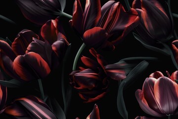 Spring Dark Black Red Tulip Tulips Flower Flowers Seamless Repeating Repeatable Texture Pattern Tiled Tessellation Background Image
