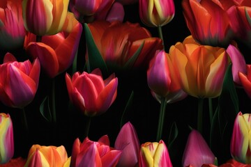 Fototapeta premium Spring Mixed Colorful Tulip Tulips Flower Flowers Seamless Repeating Repeatable Texture Pattern Tiled Tessellation Background Image