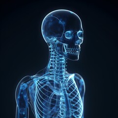 Power of AI in health care. A blue human anatomy on a dark background. Innovative diagnostics, personalized treatments, and advanced imaging technologies. Future of digital medicine. Generative AI