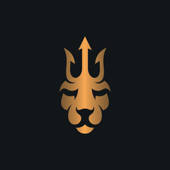 Lion face with trident luxury creative logo - obrazy, fototapety, plakaty