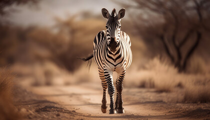 Fototapeta na wymiar a black and white striped zebra in the sun