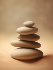 Fototapeta na wymiar Stack of zen stones from large to small on beige background, suitable for beauty product branding, display and packaging. Generative AI