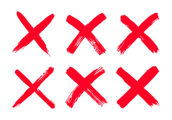 Obraz premium Dirty grunge hand drawn with brush strokes cross x vector illustration icon set. Cross mark wrong symbol graphic design collection. Check mark symbol NO button for vote in check box, web, etc.