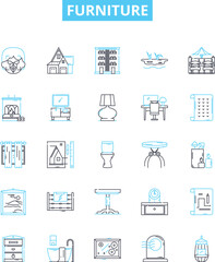Furniture vector line icons set. Furniture, Chairs, Tables, Sofas, Desks, Stools, Cupboards illustration outline concept symbols and signs