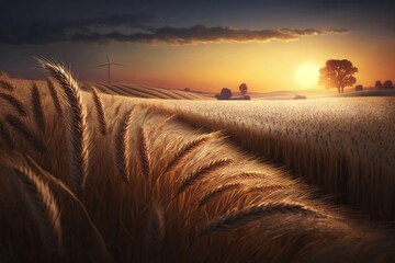 A Wheat Field Against a Golden Sunset