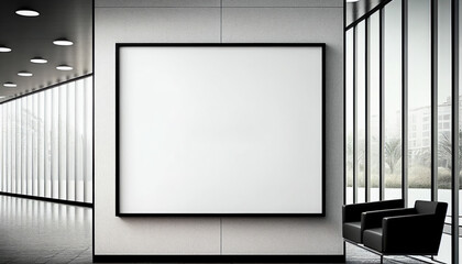 Empty Advertising Billboard Frame On Office Wall Waiting Area - Generative AI