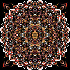 赤色の花のような幾何学模様にマンダラアート風パターン