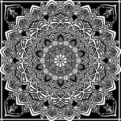 モノクロの花のような幾何学模様のパターン風マンダラアート