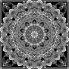 モノクロの花のような幾何学模様のパターン風マンダラアート