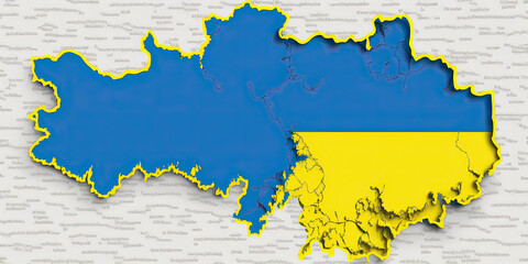 Map of Ukraine in Ukraine flag colors - Generative AI