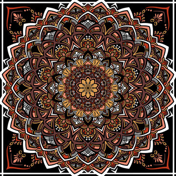 赤色の花のような幾何学模様にマンダラアート風パターン