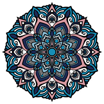 青とピンクの可愛らしいマンダラアート