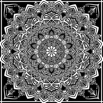 モノクロの花のような幾何学模様のパターン風マンダラアート