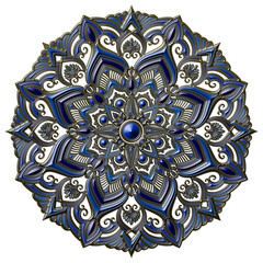 青い宝石で作られた彫刻のようなマンダラアート