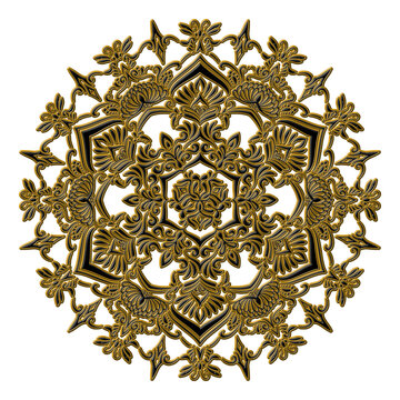 金色の装飾のある黒いオーナメントのマンダラ