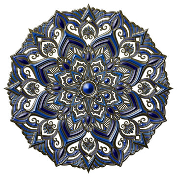 青い宝石で作られた彫刻のようなマンダラアート