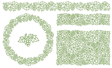 Grapevine ornament kit. Thick line pattern. Grape branches and leaves. Editable outline stroke. Vector line. - 583782972