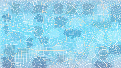 Blue city area, background map, streets. Skyline urban panorama. Cartography illustration. Widescreen proportion, digital flat design streetmap. - obrazy, fototapety, plakaty