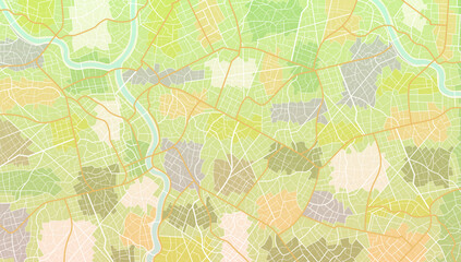 Detailed vector map poster of city, GPS tracking map. Street roads and location, vector background. Garish vector illustration of roadmap. Fragments of town.