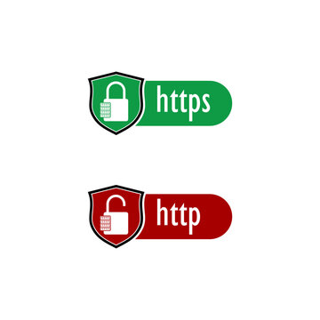 HTTP and HTTPS protocols on shield. Safe and secure icon isolated on white background