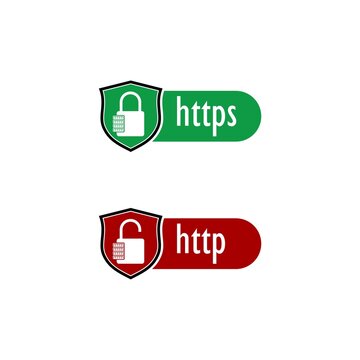 HTTP and HTTPS protocols on shield. Safe and secure icon isolated on white background