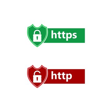 HTTP and HTTPS protocols on shield. Safe and secure icon isolated on white background
