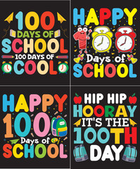 Vector 100 days of school colorful t-shirt design bundle, hundred days t shirt design set, 100th days celebration t shirts, Kids Colorful t shirt bundle