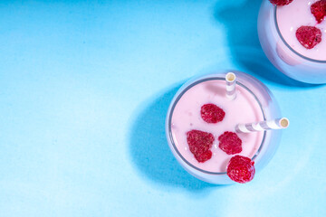 Fototapeta na wymiar Raspberry smoothie, milkshake or yogurt