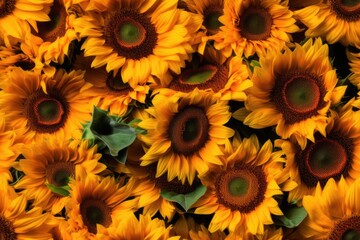 Fototapeta premium Sunflower Sunflowers Flower Flowers Seamless Repeating Repeatable Texture Pattern Tiled Tessellation Background Image