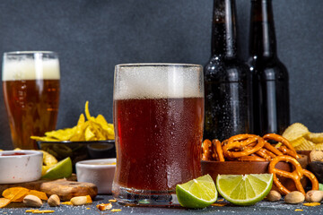 Beer with various snacks