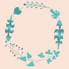 Fototapeta na wymiar Vector floral frame. Floral circle frame design element for invitations, greeting cards, posters, blogs. Delicate branches and leaves.