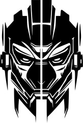 Robot logo composed of black and white vector graphics.