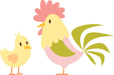 Cute baby chick with rooster father