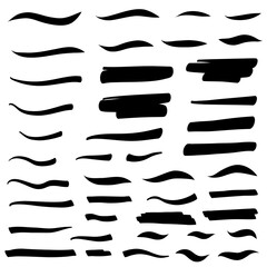 Set of swash hand drawn brush lines, underlines. Vector collection of calligraphic elements in doodle style. Swirl swoosh brushstroke