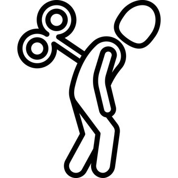 Fatigue, Emotional Burnout Thin Line Icon: Tired Man With Clockwork Key In His Back. Low Energy, Overworked. Vector Illustration Of Depression, Neurosis, Chronic Tiredness.