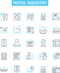 Fototapeta na wymiar Hotel industry vector line icons set. Hotel, Industry, Accommodation, Rooms, Rates, Reservation, Booking illustration outline concept symbols and signs